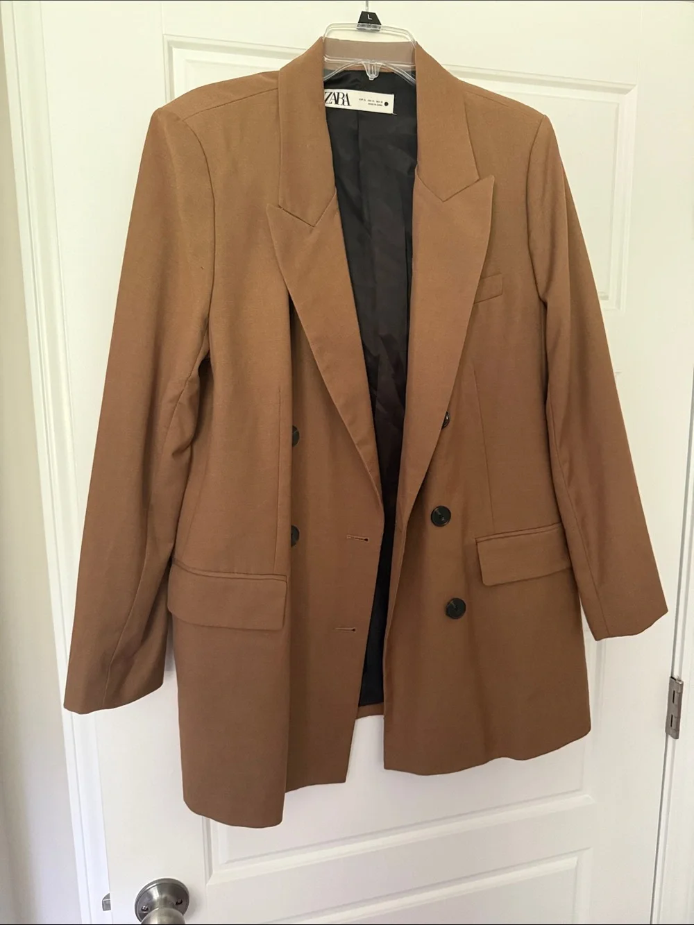 Zara Camel Brown Double-Breasted Blazer